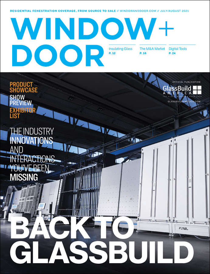 GlassBuild America preview issue of Window and Door magazine with product showcard and exhibitor list