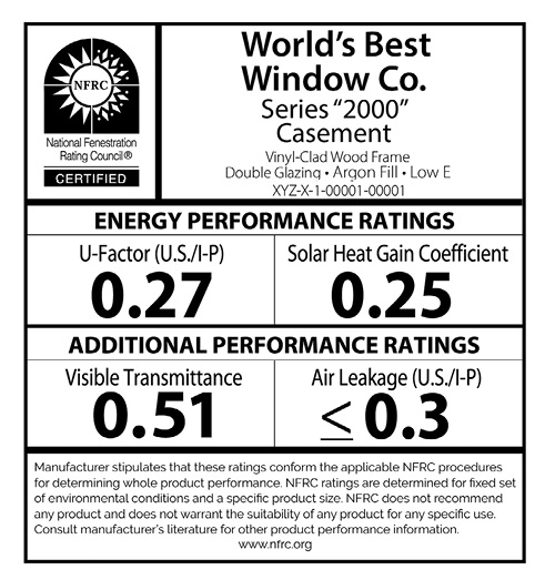 window performance sticker with information and ratings from NFRC