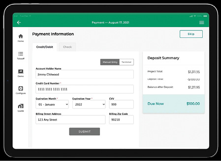 simple tablet screen displaying payment information