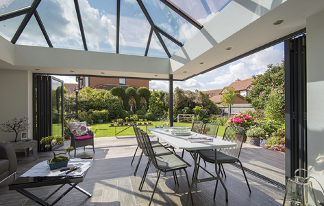 Patio with two fold-away window walls