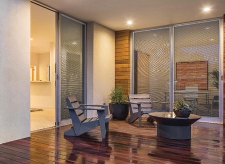 sliding doors with between-glass blinds onto deck