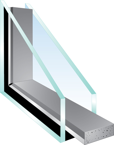 a cut-away view of a window using Quanex’s Super Spacer Premium dual seal warm edge spacer 