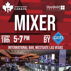 join Fenestration Canada for a mixer at the International Bar at the Westgate Hotel from 5 to 7 pm on October 18