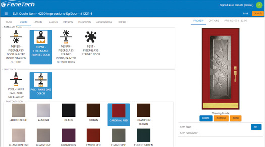 product configurator screen