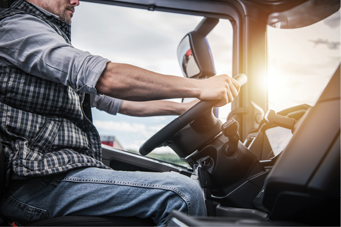 truck driver at steering whell