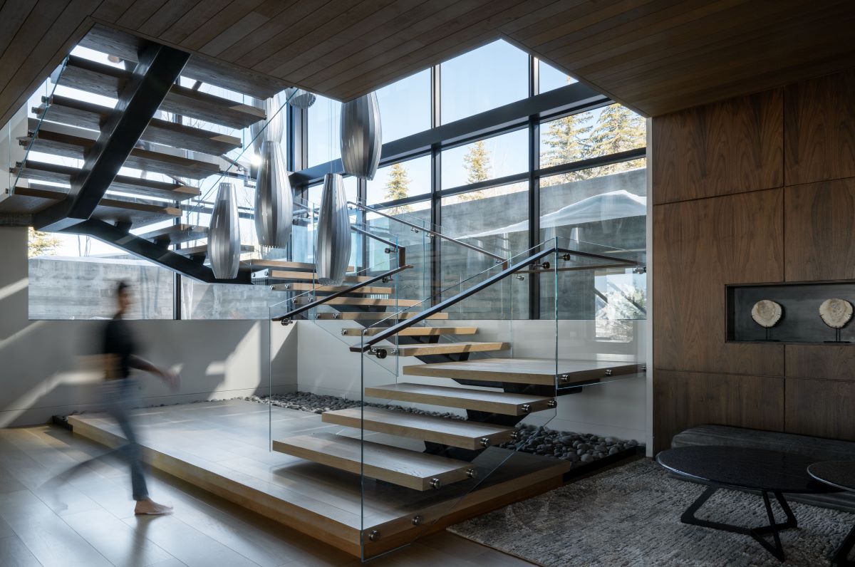 glass corner wall and stair railing