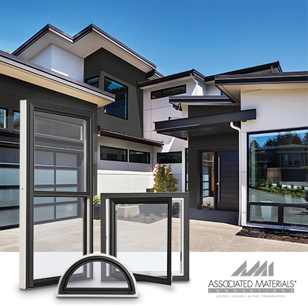 Black exterior laminate from AMI helps meet the growing interest in high-contrast home exteriors with a practical vinyl window solution.