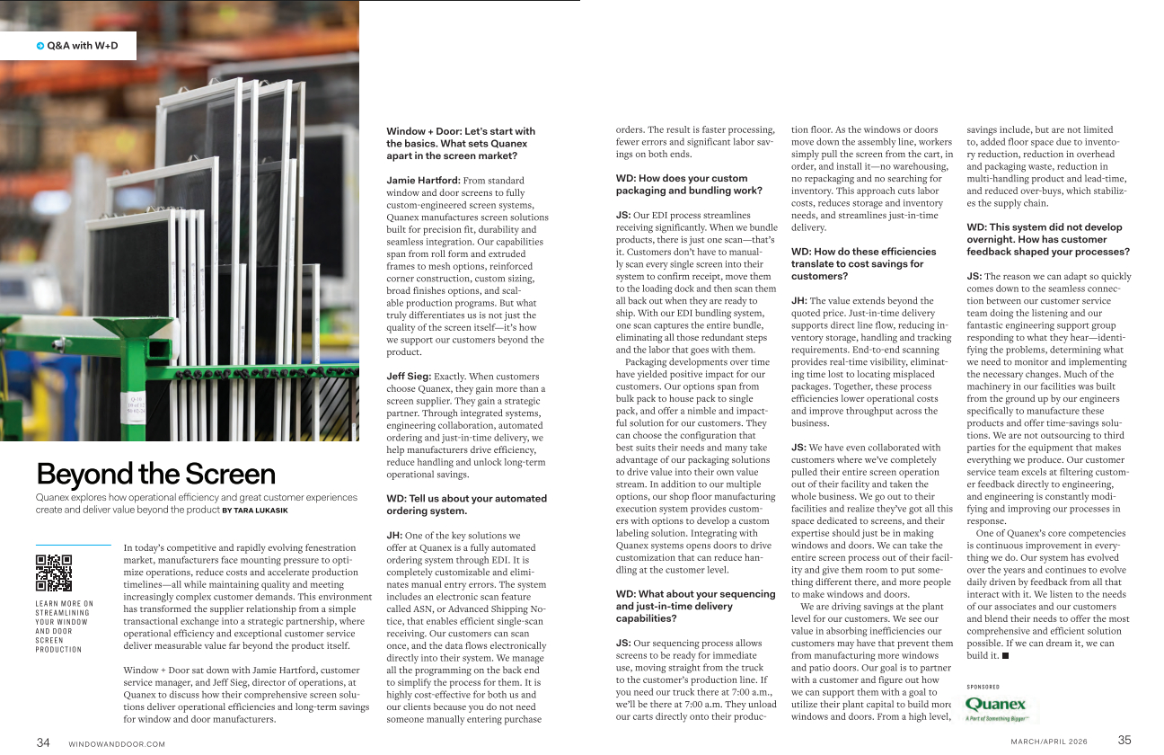 A two-page sponsored Q and A spread in Window + Door