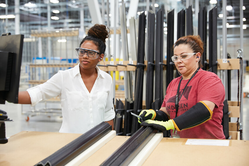 female employees at window factory