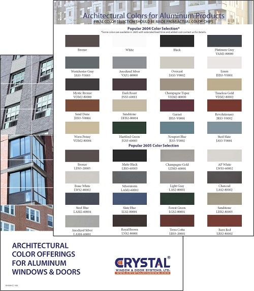 Crystal Window & Door Systems expanded its stock architectural colors for its aluminum window and door products to 20 stock colors available in AAMA 2604. 
