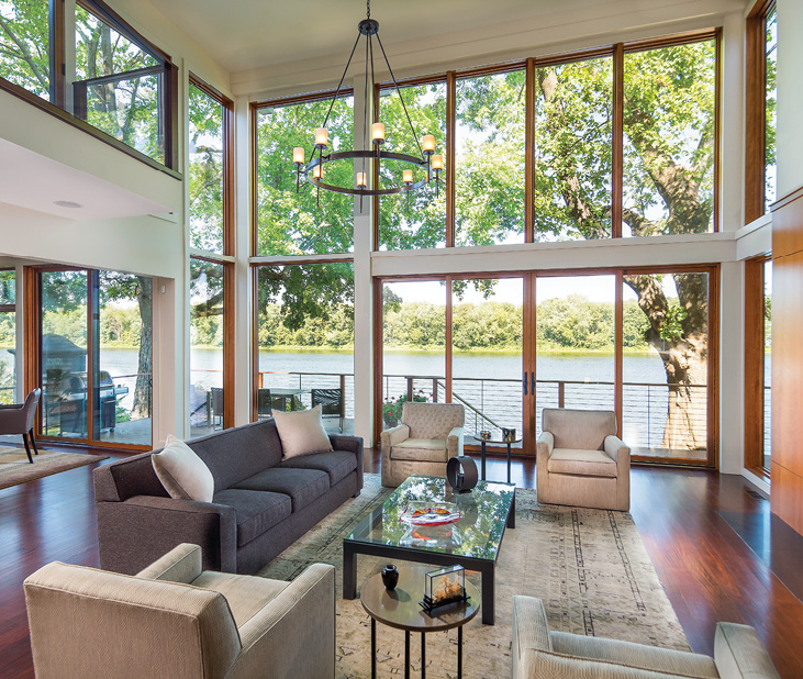 living room with window walls