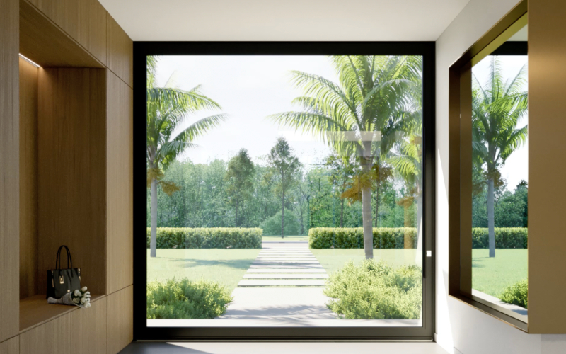 WinDoor Pivot Door featuring Diamond Glass