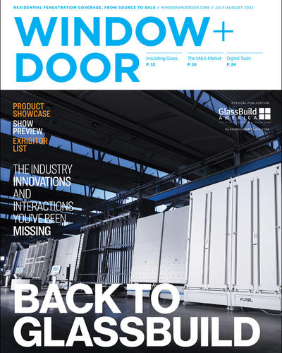 GlassBuild America preview issue of Window and Door magazine with product showcard and exhibitor list