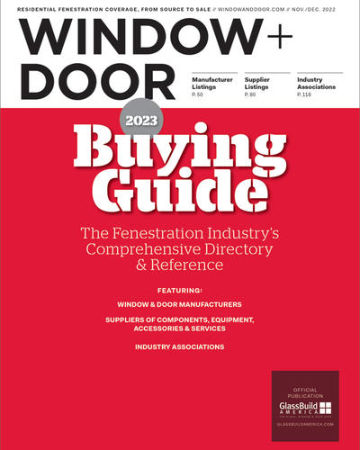 front cover of the 2023 Window + Door Buying Guide, the fenestration industry's comprehensive directory