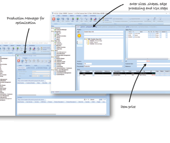 sample screens for software that manages glass fabrication