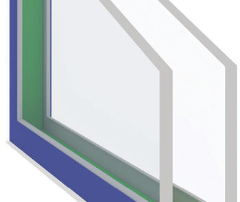  IGU cross-section with desiccant and hot-melt adhesive between glass lites