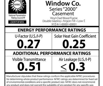 window performance sticker with information and ratings from NFRC