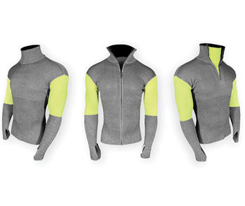 Three styles of PPE tops with neck and wrist protection