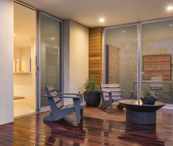 sliding doors with between-glass blinds onto deck