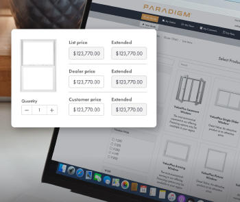 a screen capture showing Paradigm Omni cloud-based software for configuration, quoting, and selling windows and doors