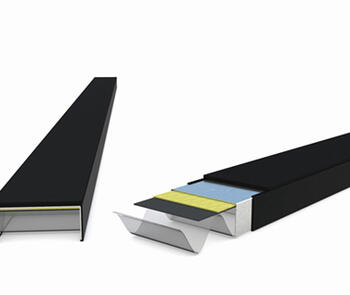 two cut-away images of super spacer warm edge spacer and duralite flexible spacer from quanex